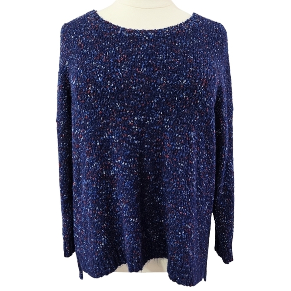 Coldwater Creek Blue Speckled Drop Shoulder Fuzzy Sweater Americana Patriot - Picture 1 of 8